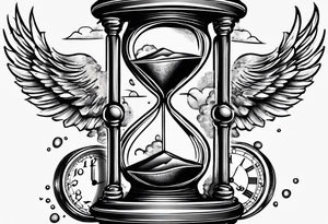 Tattoo signifying making time count. Broken wristwatch sand flying around hourglass tattoo idea