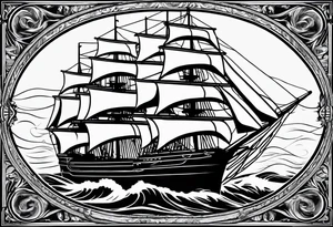 sailing ship in rough seas in oval with rope border super imposed over crossed cannons with banner that says US Navy tattoo idea