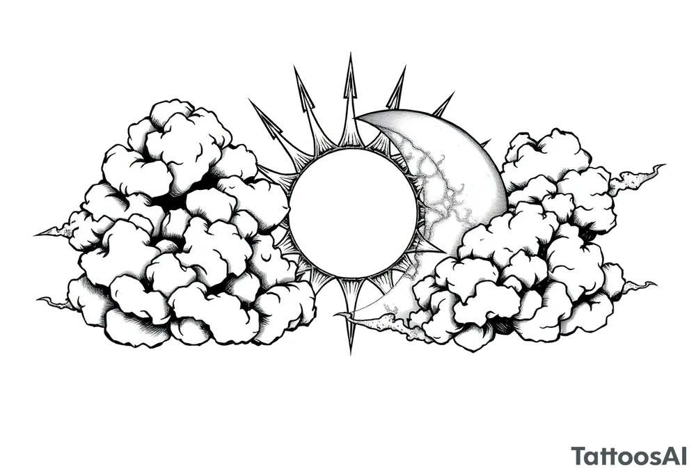 clouds sun and moon tattoo idea