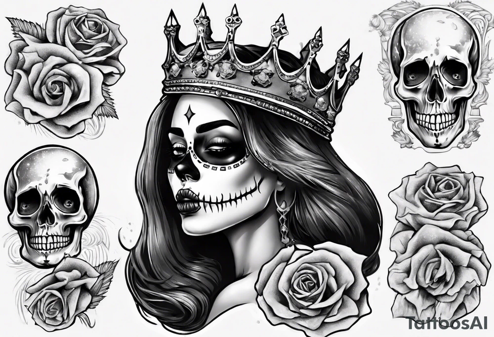 santa la muerta with money and crown
on the card tattoo idea