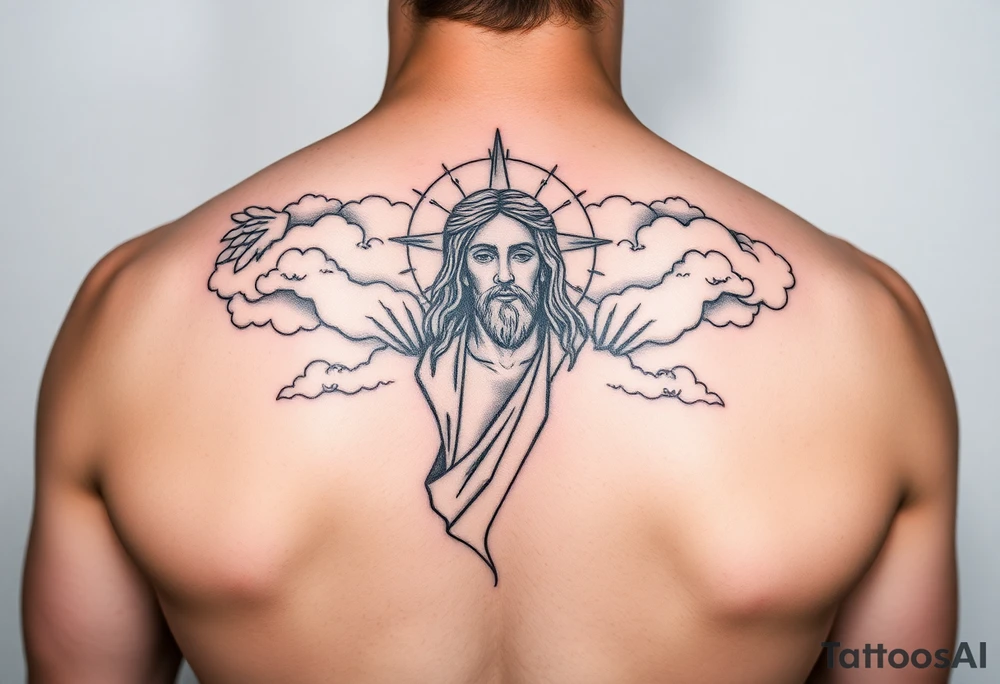 magestic jesus christ with clouds tattoo idea