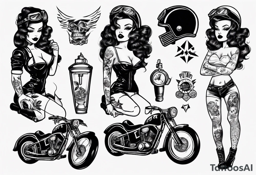 Pinup doll biker girl tattoo idea