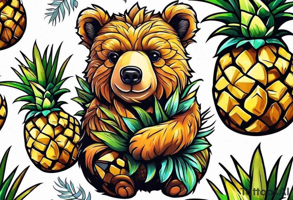 Bear hugging pineapple tattoo idea