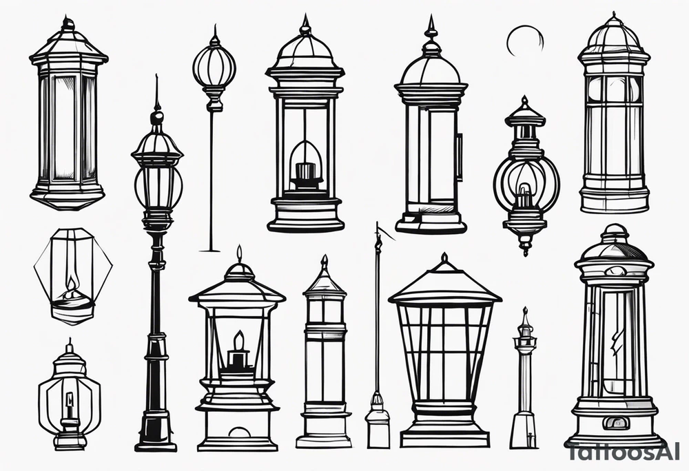 farol linhas bem finas e geométricas e desenho com moldura redonda. bem minimalista tattoo idea