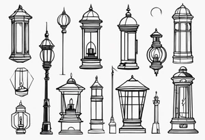 farol linhas bem finas e geométricas e desenho com moldura redonda. bem minimalista tattoo idea