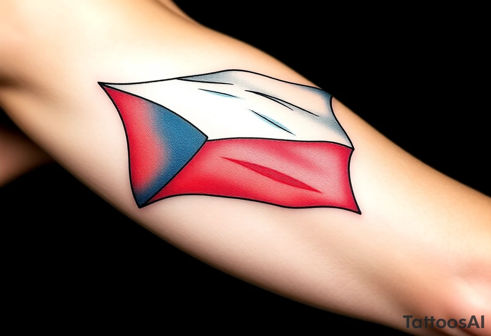 A waving Czech flag with realistic fabric texture, its red, white, and blue colors appearing vibrant and dynamic. tattoo idea