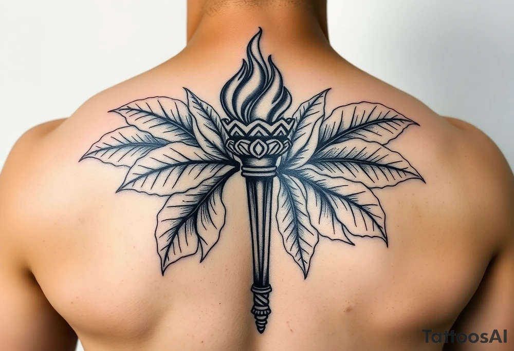 Leadership torch with a background of fig leaves tattoo idea