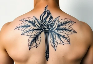 Leadership torch with a background of fig leaves tattoo idea