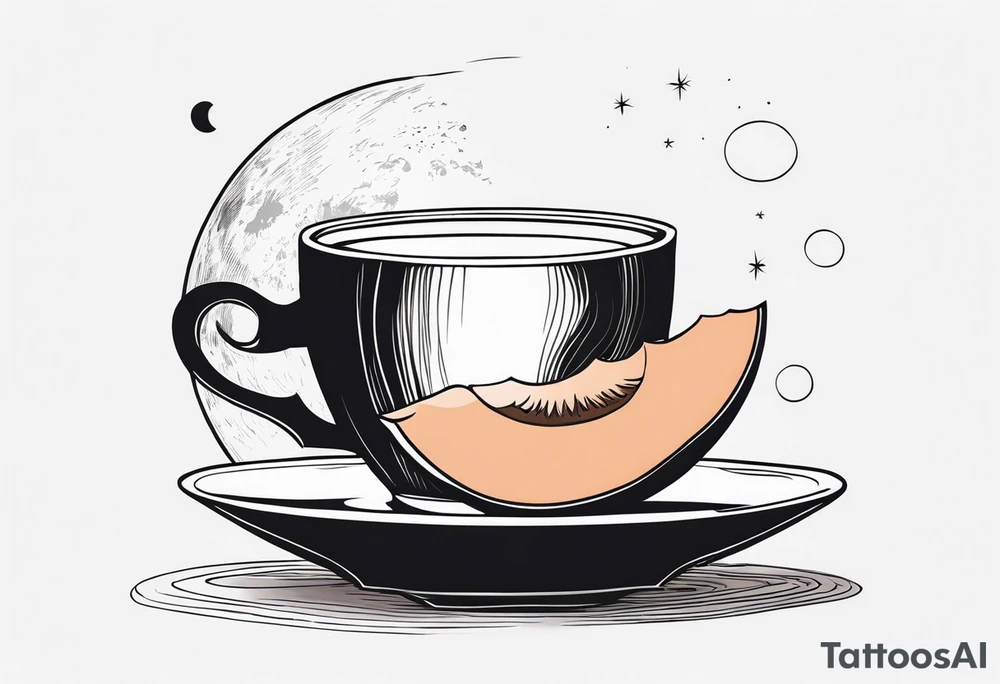 mocha coffee, moon, peach, tattoo idea