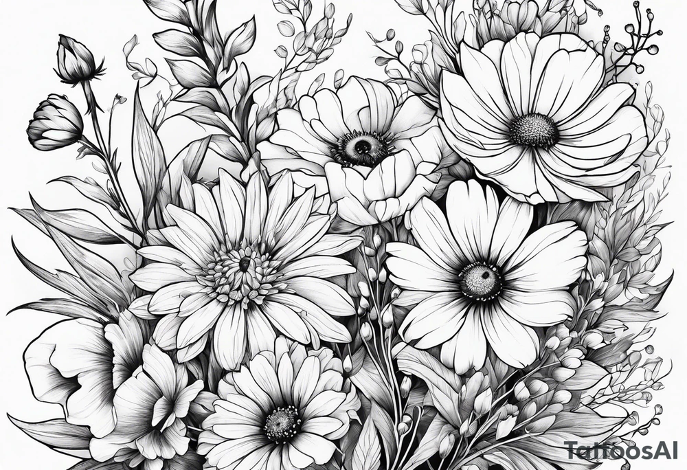 Wildflowers, smaller, vertical , half sleeve tattoo idea