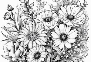 Wildflowers, smaller, vertical , half sleeve tattoo idea