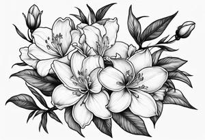 5-petal azaleas with buds along a long branch tattoo idea