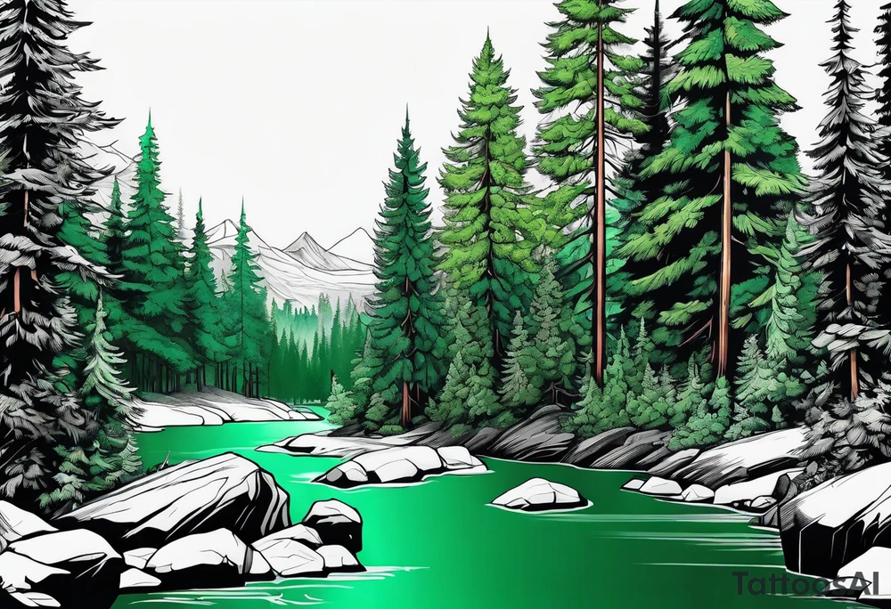 forest, green and black, no people tattoo idea