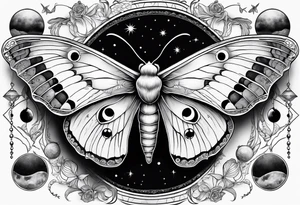 luna moth surrounded by the phases of the moon tattoo idea