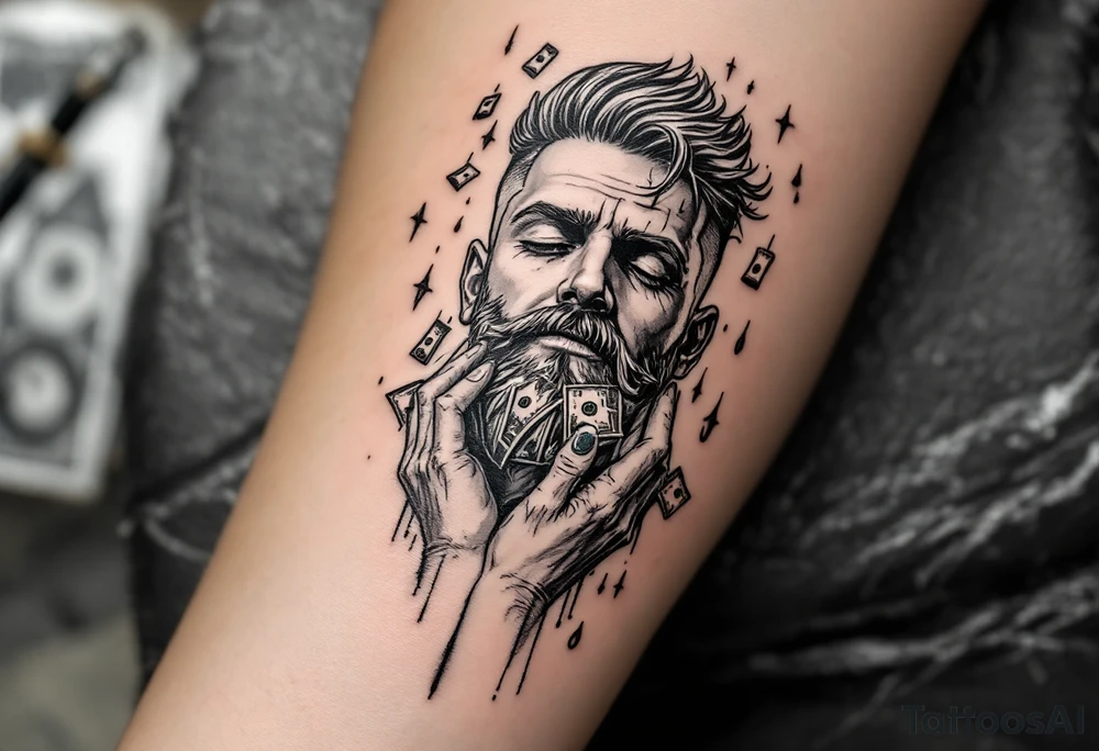 Barber 💈 with raining money tattoo idea