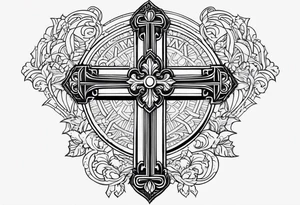 Cross with wording saying Loyalty Is Key in old English tattoo idea