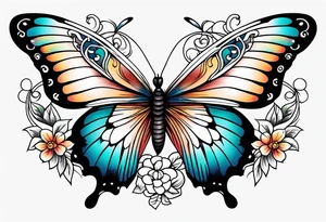 butterfly 
with flowers around it vintage old school traditional tattoo idea