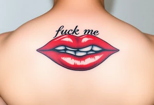 Red lips with fuck me written in the top lip tattoo idea