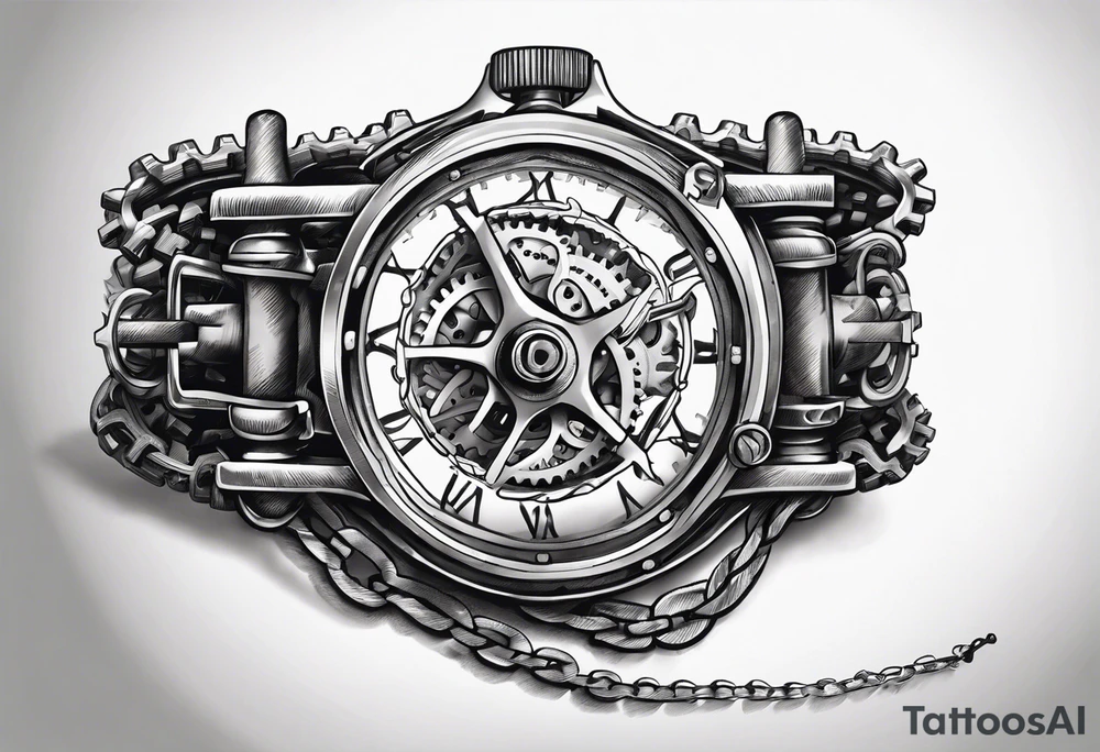 bicycle gear and chain as watch around wrist tattoo idea