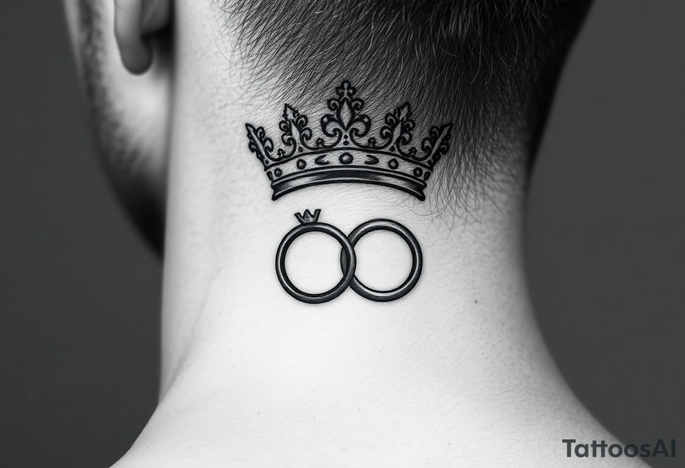 combination of king and queen crown with two wedding rings tattoo idea