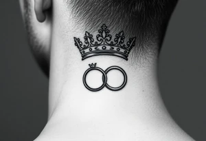 combination of king and queen crown with two wedding rings tattoo idea
