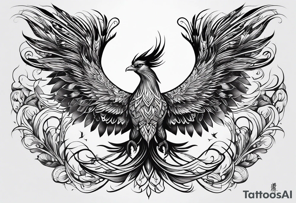 croquis d'un phoenix, lune bleu tattoo idea