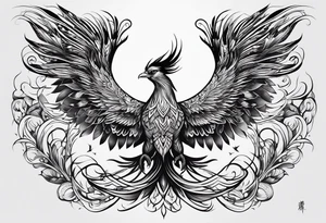 croquis d'un phoenix, lune bleu tattoo idea