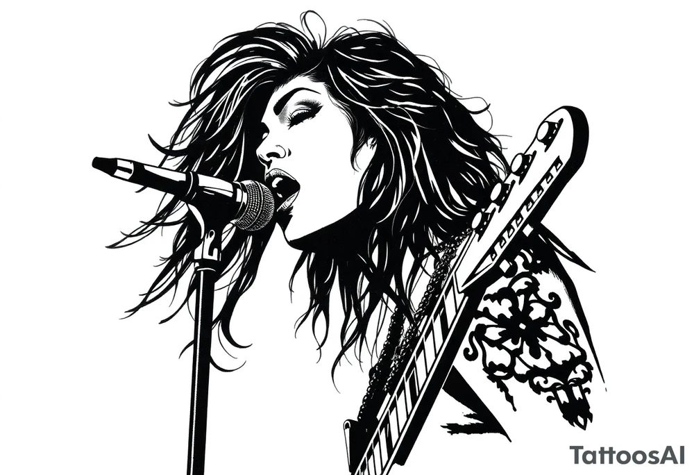 A silhouette stencil style drawing of Stevie nicks tattoo idea