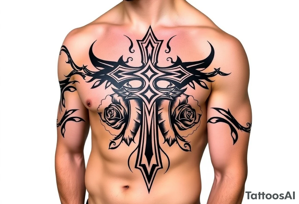 a cross with roses tattoo idea