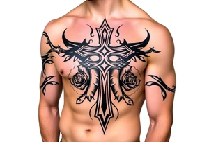a cross with roses tattoo idea