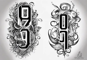number 9 right side up and upside down connected tattoo black and grey on inside forearm tattoo idea