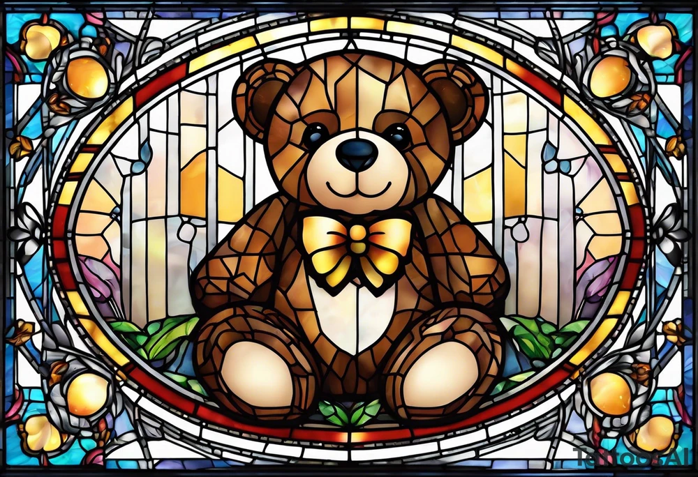 Teddy bear stained glass tattoo idea