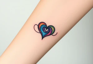 Fully depicted infinity symbol with a heart made of swirling galaxy patterns at its end tattoo idea