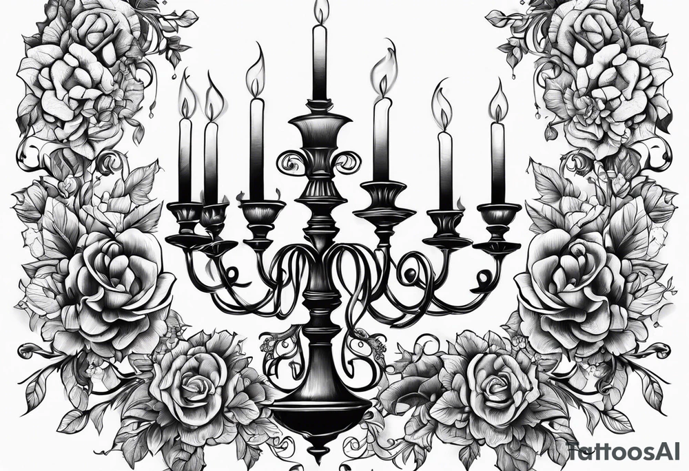 Hand holding candelabra tattoo idea