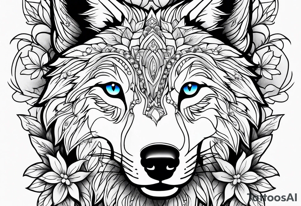 Wolf flowers tattoo idea
