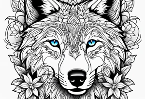 Wolf flowers tattoo idea