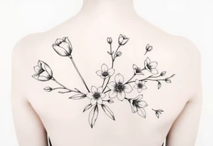 tulips, cherry blossoms and love creepers, floral arm wrap details tattoo idea