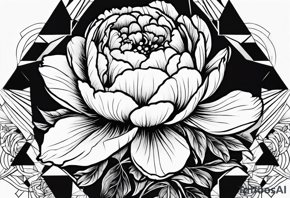 Peony upside down triangle geometric patterns tattoo idea