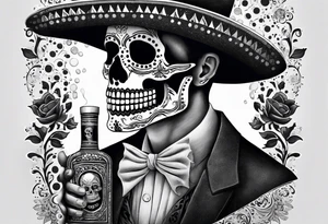 Mexico day of dead  man standing
 skeleton drink horizontal tattoo idea