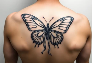 ethereal butterfly with flowing silk ribbons in moonlight tattoo idea