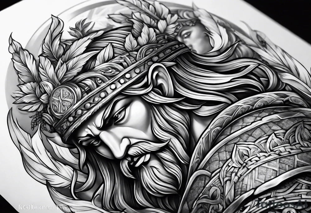 Greek or Roman mythology half sleeve men god tattoo idea