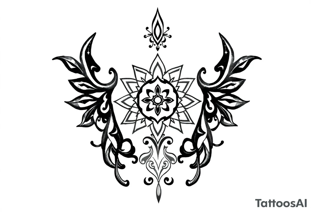 mytical shaman and witch ancient ornament with rhyme tattoo idea