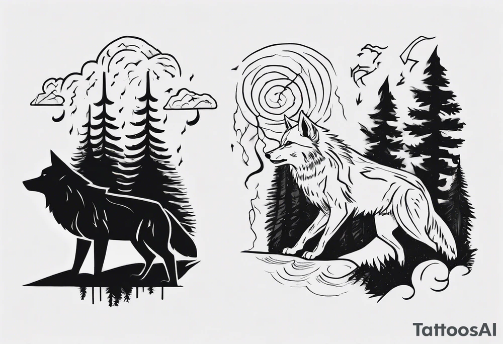 thunderstorm over a forest and a wolf howling tattoo idea thunderstorm over a forest and a wolf howling tattoo idea