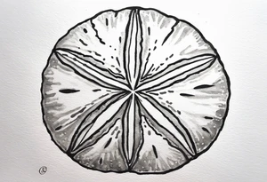 sand dollar 
watercolor
light gray
you can see the dove shell peaking out.

draw sand around it like it's washed up on the beach.
the tattoo will go on the underside of my wrist. tattoo idea