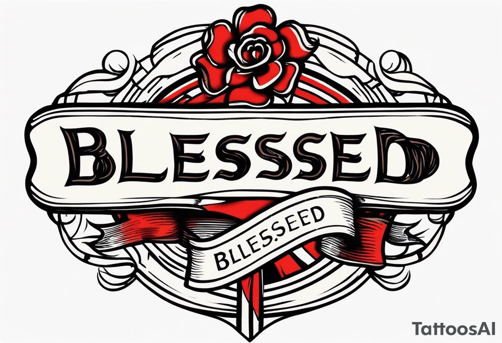Text blessed with ribbon tattoo idea