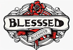 Text blessed with ribbon tattoo idea