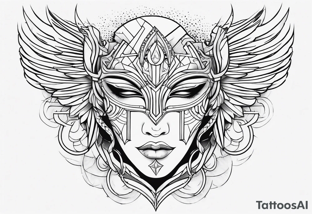 monoline minimalistic Angelic mask tattoo idea