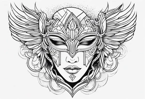 monoline minimalistic Angelic mask tattoo idea