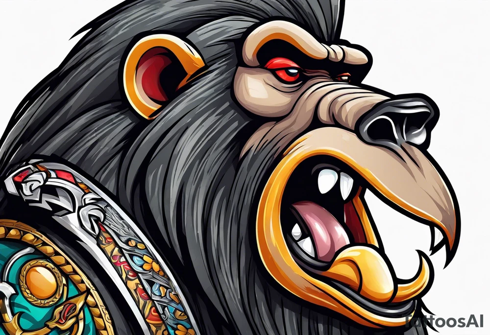 New school baboon with dagger tattoo idea