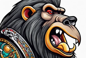 New school baboon with dagger tattoo idea